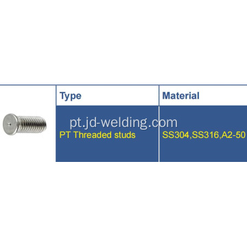 Pregos de soldagem de descarga de capacitores rosqueados, tipo PT, SS304 Studs de solda